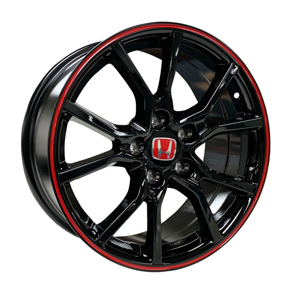 REPLICA A00209 HONDA \TYPE R\" 17X7.5+40 5X114.3 C.B 73.10 GLOSS BLACK RED LINE"