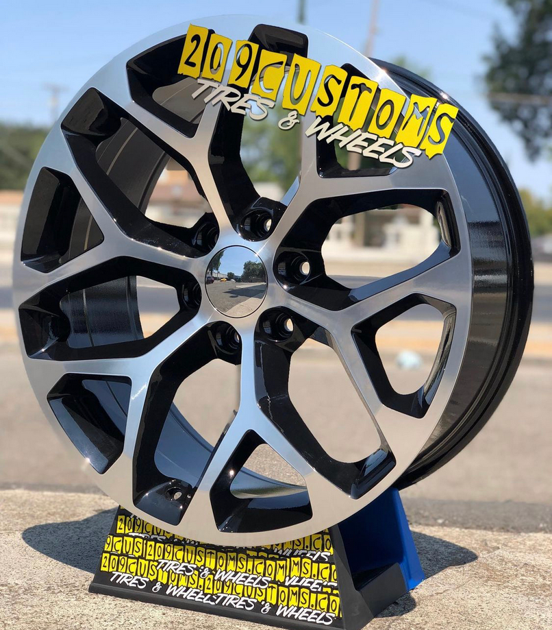 2112 SNOWFLAKE CHEVY REPLICA 22X9+25 6X139.7 C.B 78.10 BLACK MACHINE FACE