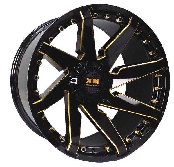 XTREME MUDDER XM-301 22X12-44 5X114.3+5X127 C.B 78.10 GLOSS BLACK YELLOW MILLED**SOECIAL***
