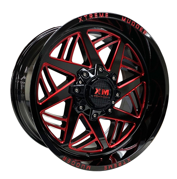 XTREME MUDDER XM-345 20X10-6 6X135+6X139.7 C.B 108 GLOSS BLACK RED MILLED