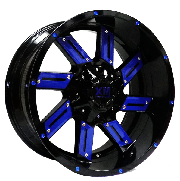 XTREME MUDDER XM-319 7231-39 20X12-44 8X180 C.B 125 GLOSS BLACK BLUE INSERTS