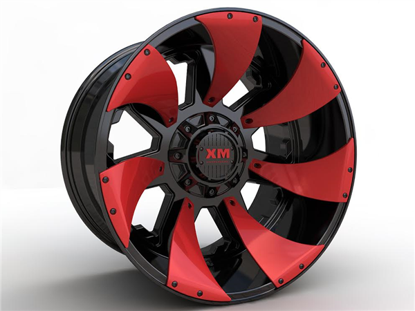 XTREME MUDDER XM-326 22X12-44 6X135+6X139.7 C.B 106 GLOSS BLACK RED DIRECTIONAL INSERTS***SPECIAL**