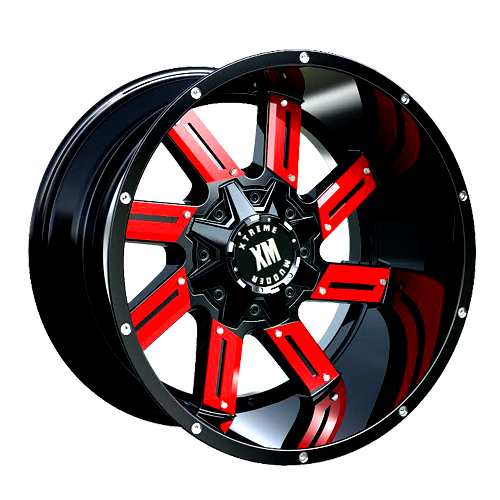 XTREME MUDDER XM-319 7231-62 22X12-44 6X135+6X139.7 C.B 106 GLOSS BLACK RED INSERTS*SPECIAL*