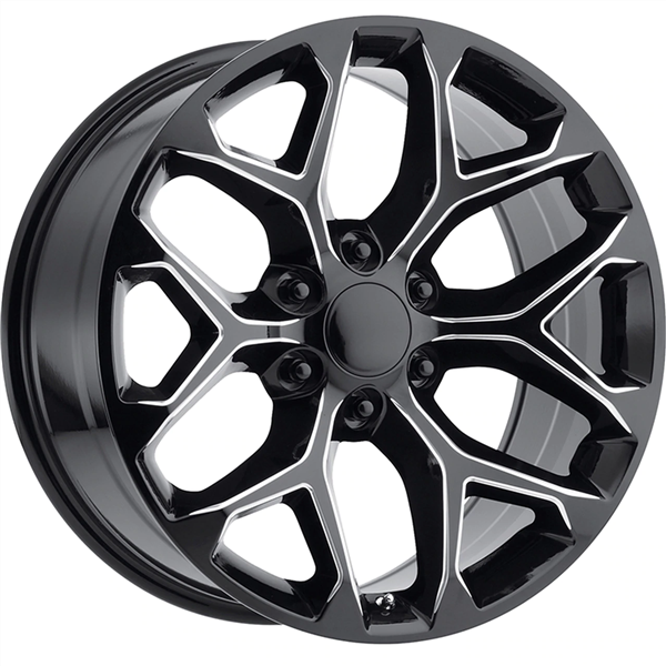 RP032 SNOWFLAKE CHEVY REPLICA 28X10+30 6X139.7 C.B 78.10 GLOSS BLACK MILLED