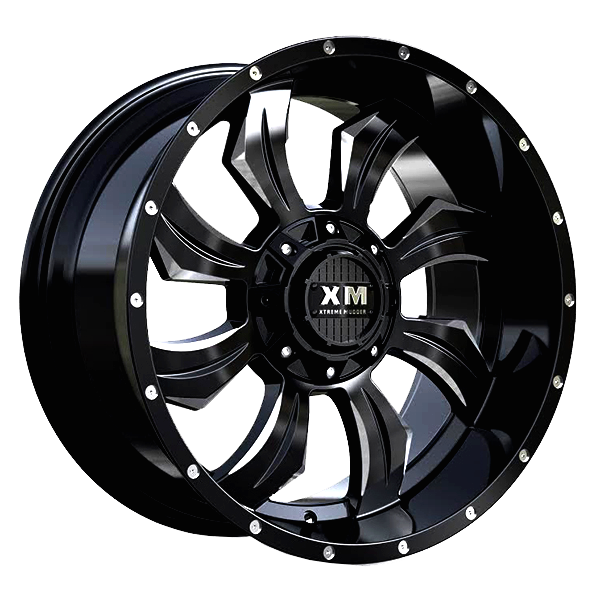 XTREME MUDDER XM-323 8086 26X14-76 8X165 C.B 125 GLOSS BLACK MILL EDGE DOT