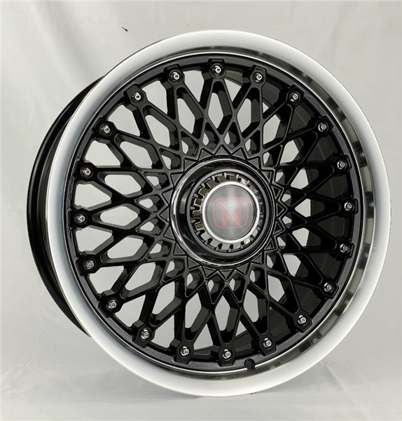 REPLICA XW039 18X8+35 5X105+5X114.3 C.B 73.10 BLACK POLISHED LIP**HONDA RED FLODED CAP*
