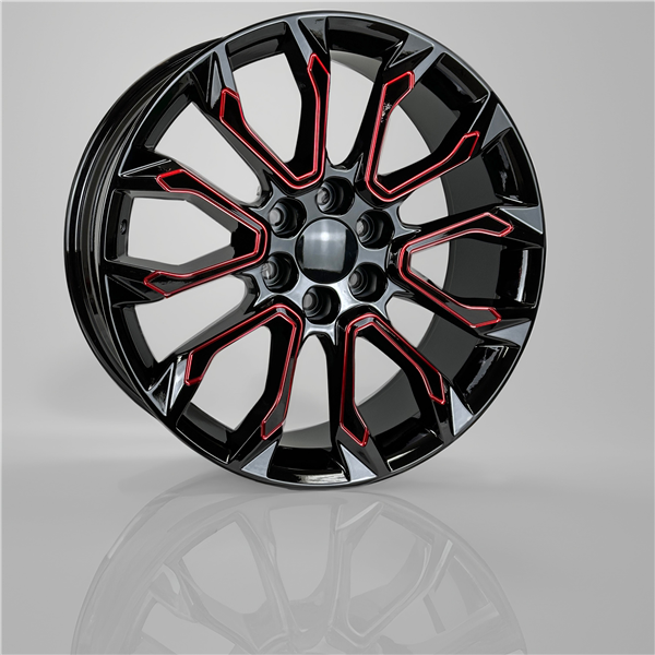 2141 CHEVY, GMC REPLICA 22X9+28 6X139.7 C.B 78.10 BLACK MILLED RED LINE