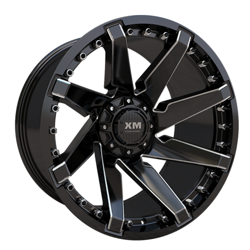 XTREME MUDDER XM-301 22X12-44 6X135+6X139.7 C.B 106 GLOSS BLACK MILLED CHROME BIG RIVETS*SPECIAL*