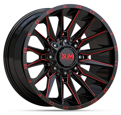 XTREME MUDDER XM-352 20X10-6 6X135+6X139.7 C.B 108 GLOSS BLACK RED MILLED