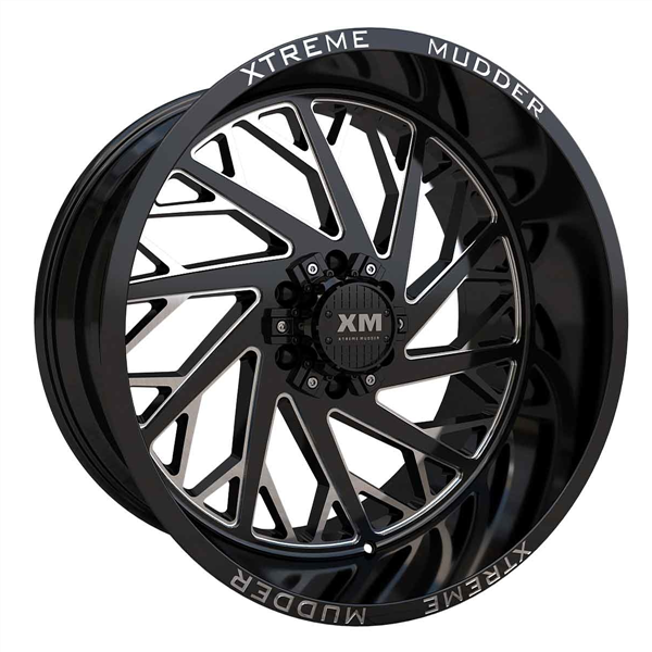 XTREME MUDDER XM-400 22X12-44 6X135+6X139.7 C.B 108 GLOSS BLACK MILLED**FORGED FLOW FORMED*
