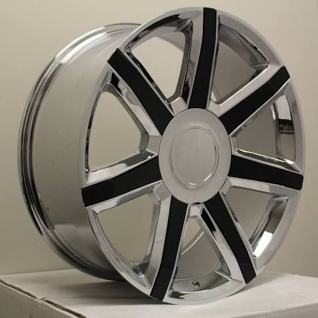 D05 A46 CADILLAC REPLICA 22X9+22 6X139.7 C.B 78.10 CHROME BLACK INSERTS**SPECIAL **