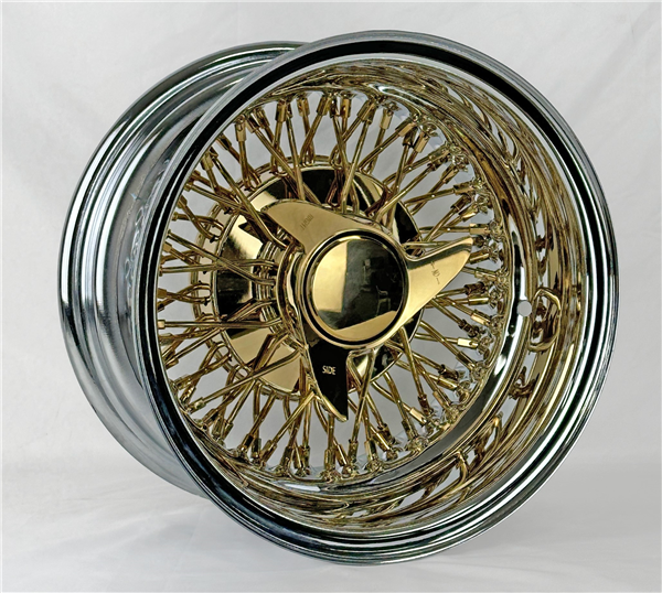 13X7 REV CROSS LACE 72 SPOKE K/O WHEEL GOLD CENTER**3BAR+ 5X114.3+120.65+127**