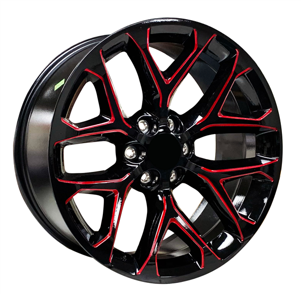 RP032 SNOWFLAKE CHEVY REPLICA 28X10+30 6X139.7 C.B 78.10 GLOSS BLACK RED MILLING