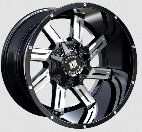 XTREME MUDDER XM-319 A0083 8023 24X12-44 8X170 C.B 124.90 GLOSS BLACK CHROME INSERT DOT