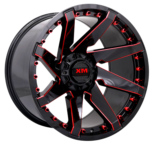 XTREME MUDDER XM-301 24X12-44 5X139.7+5X150 C.B 110 GLOSS BLACK RED MILLED BIG RIVETS