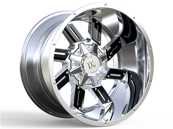 XTREME MUDDER XM-319 A0083 8023 24X12-44 6X135+6X139.7 C.B 106 CHROME BLACK INSERT DOT