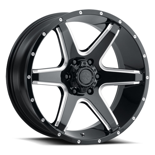 AMERICAN OUTLAW SIX SHOOTER 17X8.5+0 6X139.7 C.B-106 GLOSS BLACK MILLED SPOKE