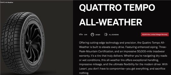 P245/40R18 LEXANI QUATTRO TEMPO AW 97V BLK XL 50K+ ROAD HAZARD