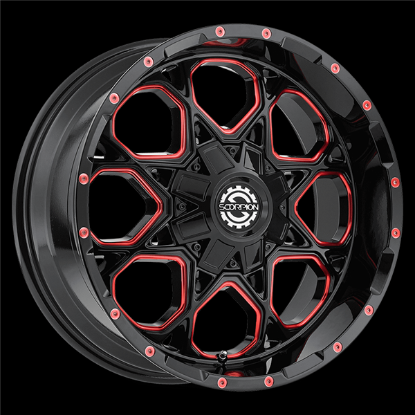 17X9 SCORPION SC-10 5X127/139.7 -12MM 78.1 GLOSS BLACK RED MILLED