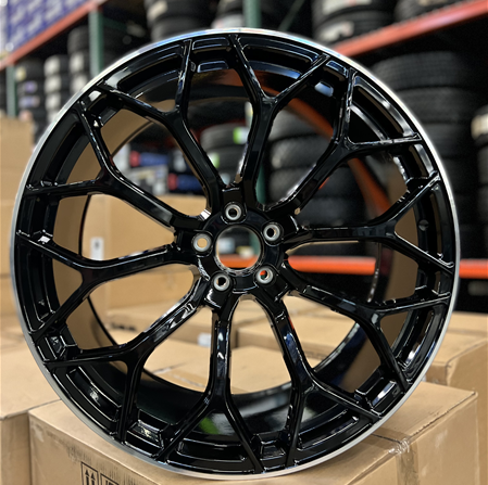 AE-134 GLOSS BLACK W/ MILLED STRIPE 22X10.5 5X112 +38 +66.45 *FORGED 1 PC.* ***NO CENTER CAPS***