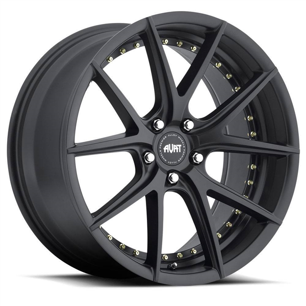AVAT-AV1 MATTE BLACK/GOLD RIVETS 20X9.5 5X112 +40 +66.6
