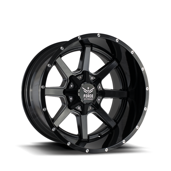 FORCE F08 20X12 5X127/139.7 BLACK/MILLED OFFSET -44 C.B 78.10