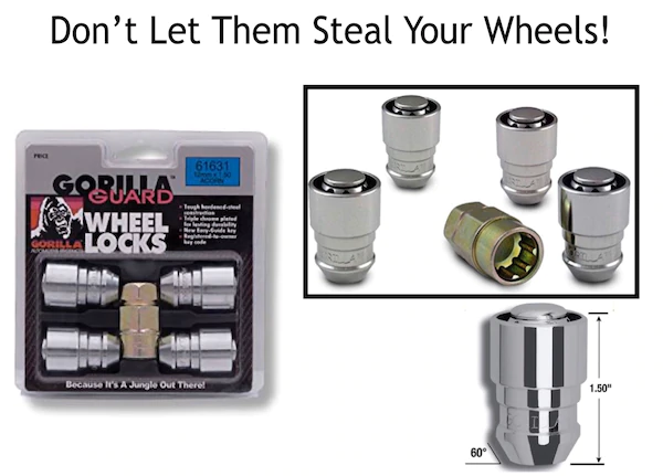 GORILLA WHEEL LOCKS-12X1.5 GUARD LOCK ACORN CHROME #61631