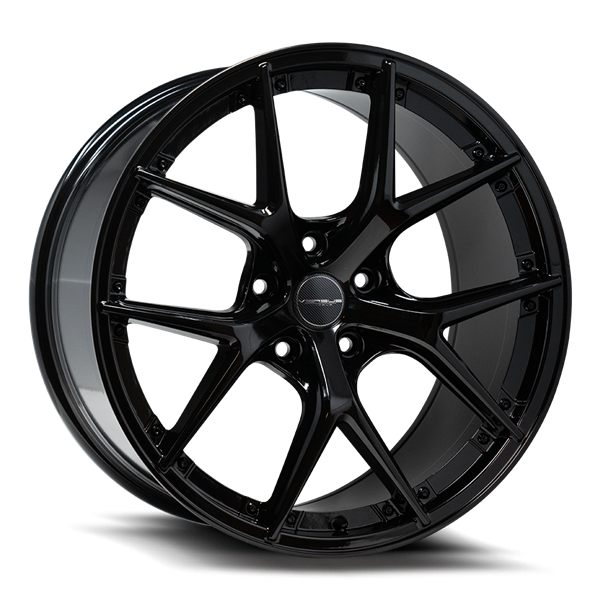 VS09 19X9.5 5X112 +40MM 73.1 GLOSS BLACK W/BLACK RIVETS