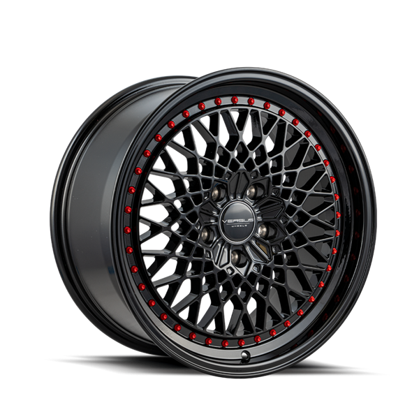 VS626 18X8.5 5X112 +35 CB73.1 BLACK RED RIVETS