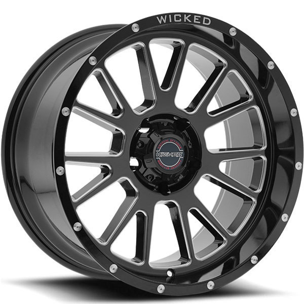 Wicked Off-Road W907 20 X10 8x180 Gloss Black /Milled -24mm