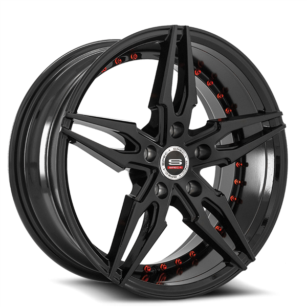 SPEC-1 RACING SP-46 GLOSS BLACK/RED RIVETS 17X7.5 5X4.5/5X115 +38 +73.1