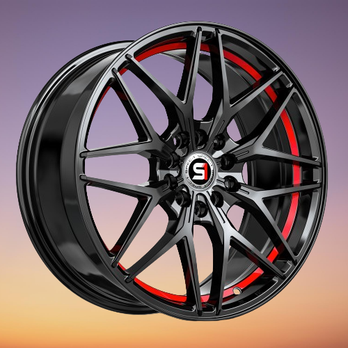 SPEC-1 RACING SP-60 GLOSS BLACK & RED UNDERCUT 17X7.5 4X100/4X4.5 +42 +73.1 *NC*