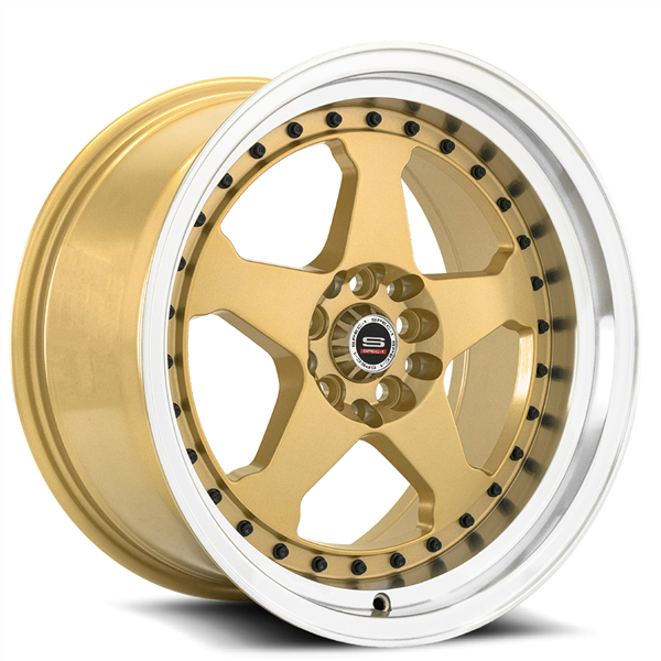 SPEC-1 TRAK SPT-21 GOLD/MACHINE LIP BLACK RIVETS 15X8.0 4X100/4X4.5 +20 +73.1