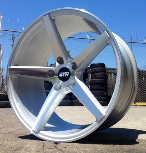 STR RACING-607 SILVER/MACHINE FACE 18X8.0 5X100+32 **STAGGERED ONLY**