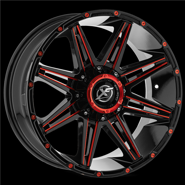 XF OFF-ROAD XF-220 GLOSS BLACK & RED MILLED 17X9 8X165.1/8X180 +0 +125.2 *NC*