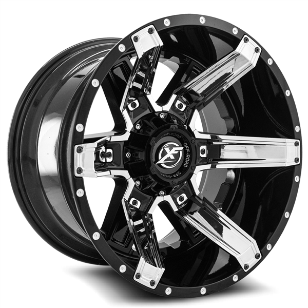 XF OFFROAD-XF214 GLOSS BLACK/CHROME INSERTS 20X10 5X139.7/5X150 -12 110.3