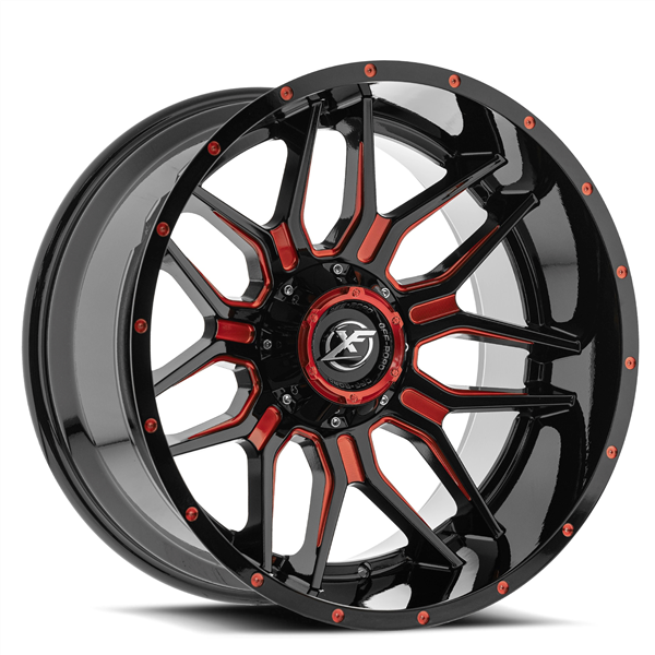 XF OFFROAD-XF222 GLOSS BLACK/RED MILLED 20X10 8X6.5/8X170 -12 +125.2 *NC*