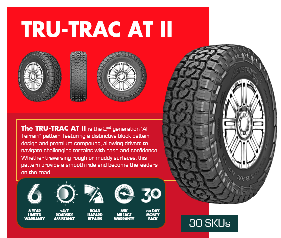 215/75R15 ARMSTRONG TRU-TRAC A/T II 100S M+S 560A-B 65K+ ROAD HAZARD