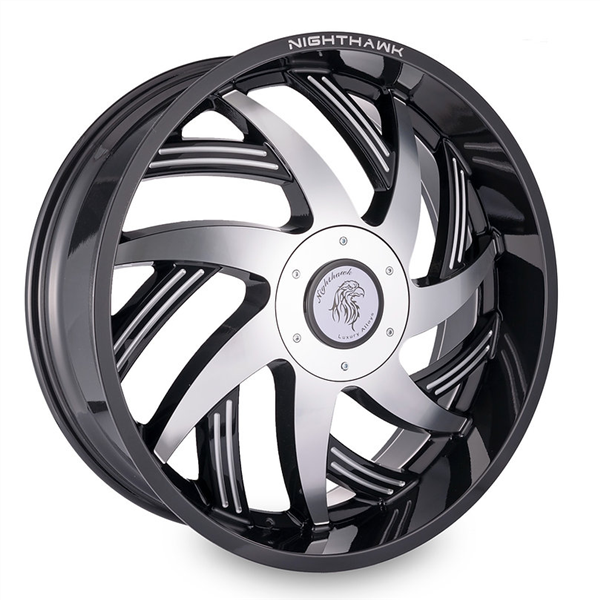 NIGHTHAWK LUXURY-N990 22X9.5+15 5X120/5X127 C.B 83.0 BLACK MACHINED **FLOATING CAPS**
