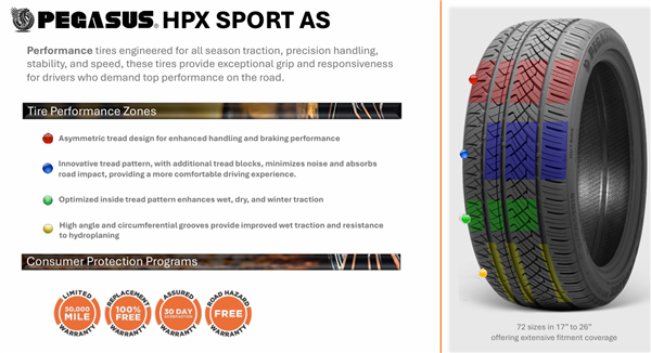 245/45ZR19 PEGASUS HPX SPORT A/S 102 XL 420 AA A 50K + ROAD HAZARD