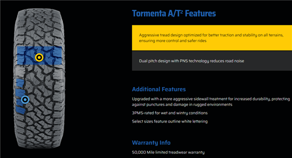 35X12.50R18LT FORTUNE TORMENTA A/T2 128S 12PLY M+S 50K+ ROAD HAZARD