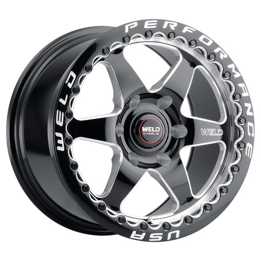 [S90979581P35] 17x9.5 Ventura Six Beadlock 6x127 ET35 BS6.625 Gloss BLK MIL DIA 78.1