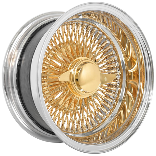 [PW13700REV100AGC] PLAYER WIRE WHEEL 13X7 REVERSE GOLD CENTER 100 SPOKE WITH ADAPTERS & KNOCKOFFS