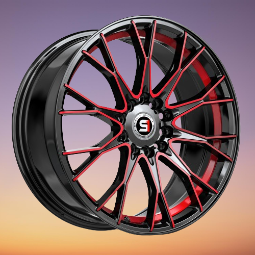 [SP-591775942BMR] SPEC-1 RACING SP-59 GLOSS BLACK & RED MACHINED 17X7.5 4X100/4X4.5 +42 +73.1 *NC*