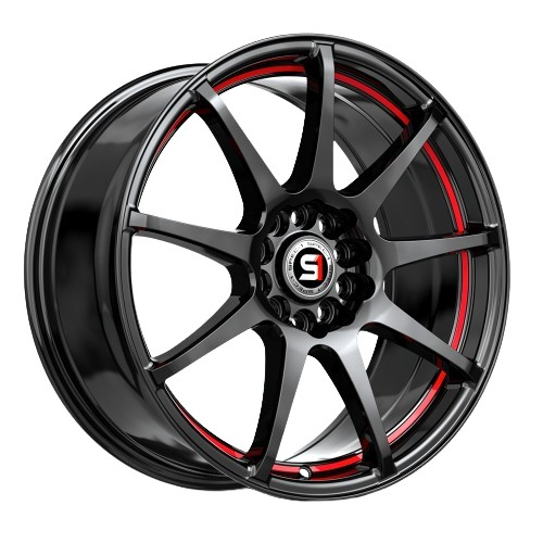 [SP-671773242GBRL] SPEC-1 RACING SP-67 GLOSS BLACK & RED LINE 17X7.0 5X4.25/5X4.5 +42 +73.1 *NC*