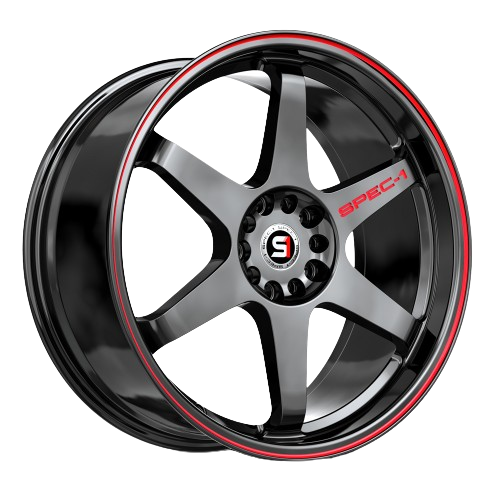 [SPT-33179BL42GBRL] SPEC-1 RACING SPT-33 GLOSS BLACK & RED LINE 17X9.0 BLANK 4X/5X (NO DUAL DRILL) +42 +73.1 *NC*