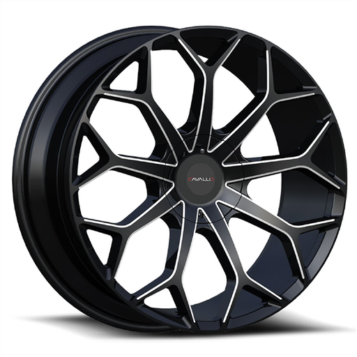 [CLV-22228551081143+38GBM] CAVALLO CLV-22 GLOSS BLACK & MILLED 22X8.5 5X4.25/5X4.5 +38 +74.1 *NC*
