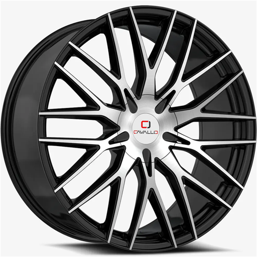 [CLV-45228551121143+38BM] CAVALLO-CLV45 GLOSS BLACK MACHINE 22X8.5 5X112/5X114.3 +38 +74.1 *NC*