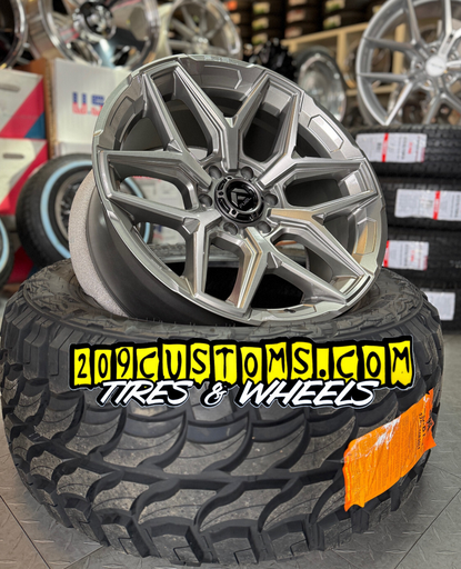 (SET OF 4) 20" 20x9 Fuel Flux Silver Wheels 33" RDR M/T Tires 6x5.5 Silverado 33125020 6X139.7