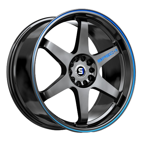 [SPT-3318852338GBBL] SPEC-1 RACING SPT-33 GLOSS BLACK/ BLUE LINE 18X8.5 5X100/5X114.3 +38 +73.1 *NC*